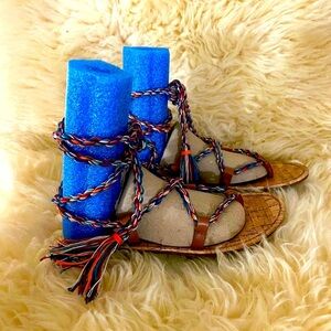 Sam & Libby Boho Braided Wrap Fringe Gladiator Sandals